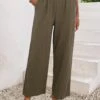 Olive Green Pocket Elastic Waist High Waisted Pants -Modlily Shop 337052 P 16896776449920