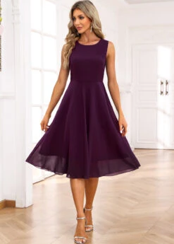 Dark Purple Lace Embroidery A Line Dress -Modlily Shop 337092 P 16980269921043