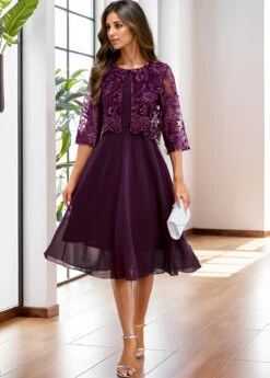 Dark Purple Lace Embroidery A Line Dress -Modlily Shop 337092 P 16980269921367