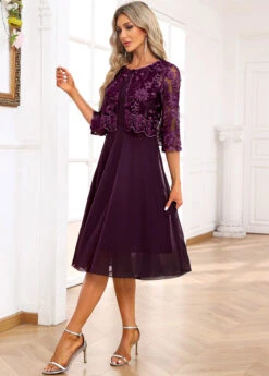 Dark Purple Lace Embroidery A Line Dress -Modlily Shop 337092 P 16980269923022