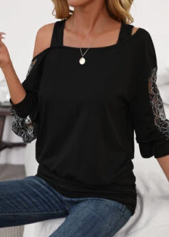 Black Cut Out Long Sleeve One Shoulder Sweatshirt