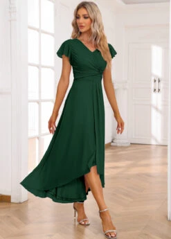 Blackish Green Twist High Low Short Sleeve Dress -Modlily Shop 337246 P 16947410524244