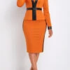 Orange Fake 2in1 Long Sleeve Bodycon Dress -Modlily Shop 337359 P 16941403387820