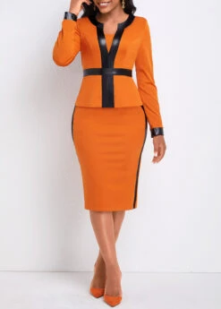 Orange Fake 2in1 Long Sleeve Bodycon Dress