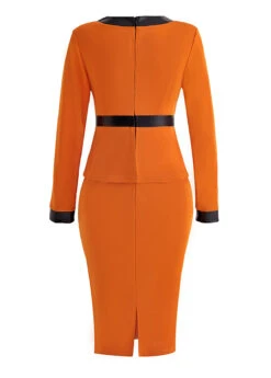 Orange Fake 2in1 Long Sleeve Bodycon Dress -Modlily Shop 337359 P 16941403393455