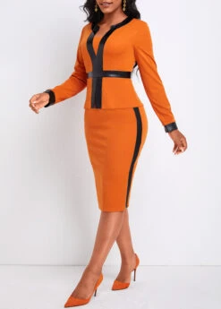 Orange Fake 2in1 Long Sleeve Bodycon Dress -Modlily Shop 337359 P 16941403394953