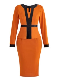 Orange Fake 2in1 Long Sleeve Bodycon Dress -Modlily Shop 337359 P 16941403397904