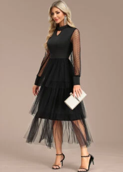 Black Patchwork Long Sleeve Stand Collar Dress 12 Black Patchwork Long Sleeve Stand Collar Dress -Modlily Shop 337438 P 16929596800084