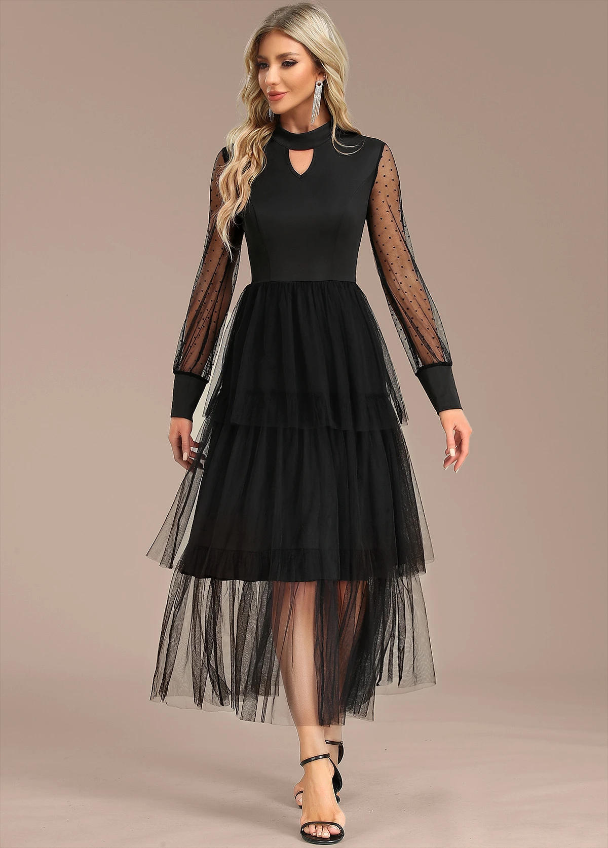 Black Patchwork Long Sleeve Stand Collar Dress 3 Black Patchwork Long Sleeve Stand Collar Dress