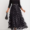 Black Patchwork Long Sleeve Split Neck Maxi Dress