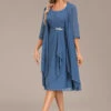 Blue Two Piece Suit Round Neck Dress And Cardigan -Modlily Shop 337530 P 16939673281050