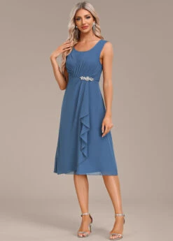 Blue Two Piece Suit Round Neck Dress And Cardigan -Modlily Shop 337530 P 16939673288906