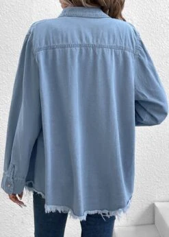 Denim Blue Pocket Long Sleeve Shirt Collar Coat -Modlily Shop 337563 P 16897662662291
