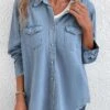 Denim Blue Pocket Long Sleeve Shirt Collar Coat -Modlily Shop 337563 P 16897662665890