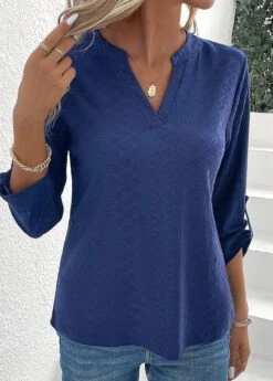 Navy Split Long Sleeve T Shirt