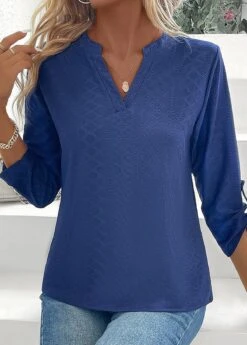 Navy Split Long Sleeve T Shirt -Modlily Shop 337574 P 16897662467155