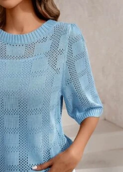 Light Blue Breathable Half Sleeve T Shirt -Modlily Shop 337589 P 16893312311494