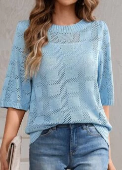 Light Blue Breathable Half Sleeve T Shirt -Modlily Shop 337589 P 16893312314905