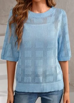 Light Blue Breathable Half Sleeve T Shirt -Modlily Shop 337589 P 16893312315463