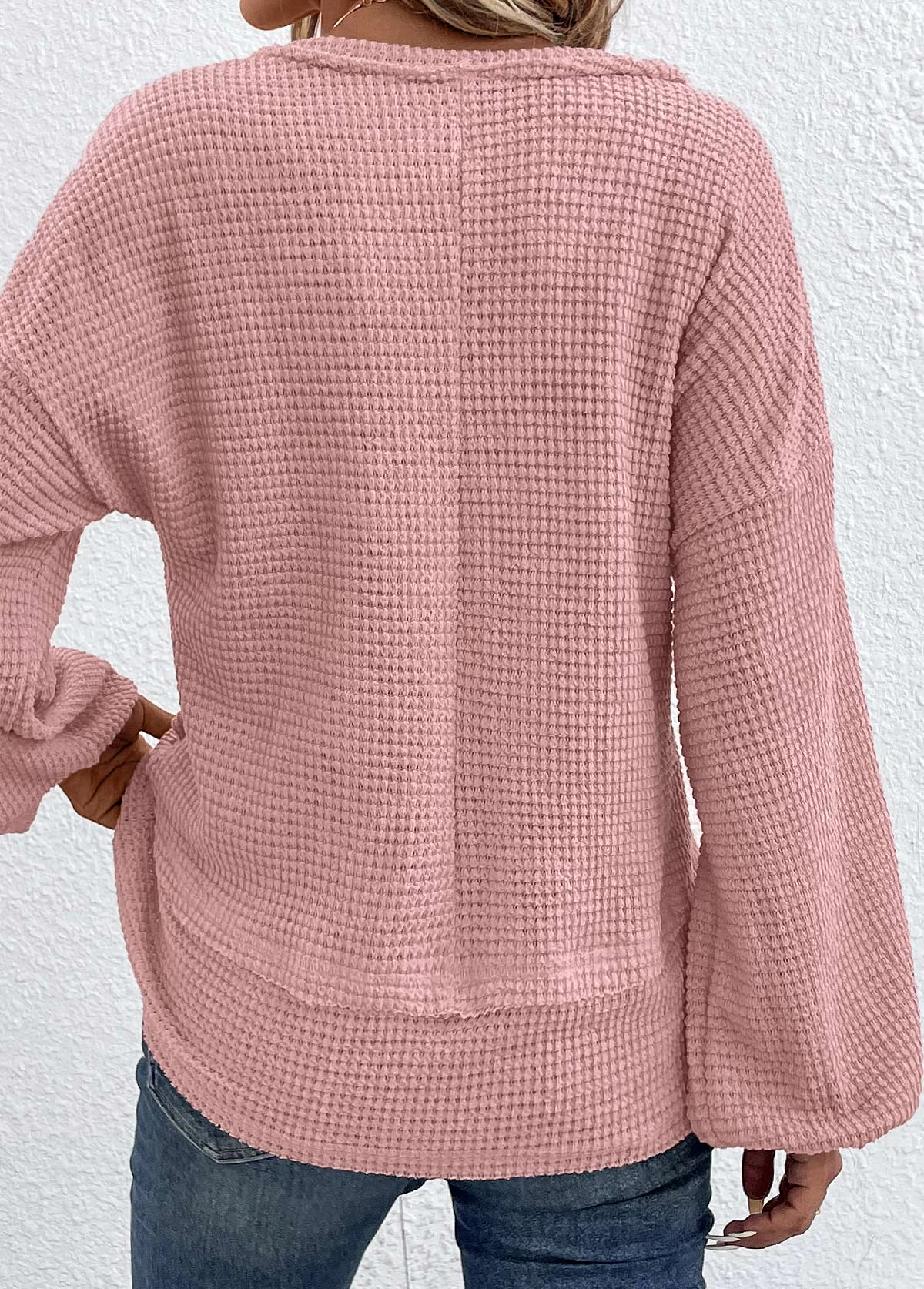 Pink Patchwork Long Sleeve V Neck T Shirt 4 Pink Patchwork Long Sleeve V Neck T Shirt - Image 2