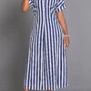 Navy Split Striped Maxi Shift Dress