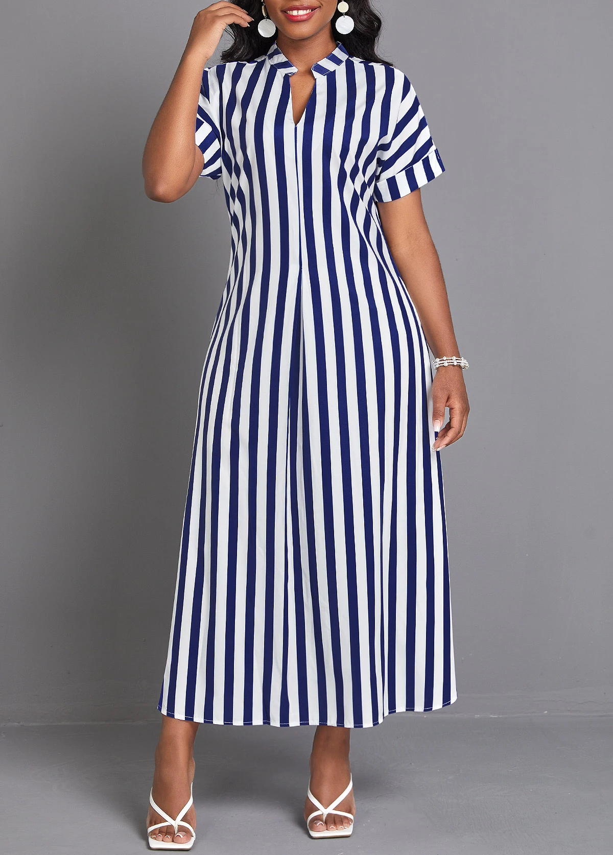 Navy Split Striped Maxi Shift Dress 2 Navy Split Striped Maxi Shift Dress