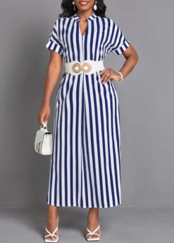 Navy Split Striped Maxi Shift Dress 8 Navy Split Striped Maxi Shift Dress -Modlily Shop 337602 P 16889876314733
