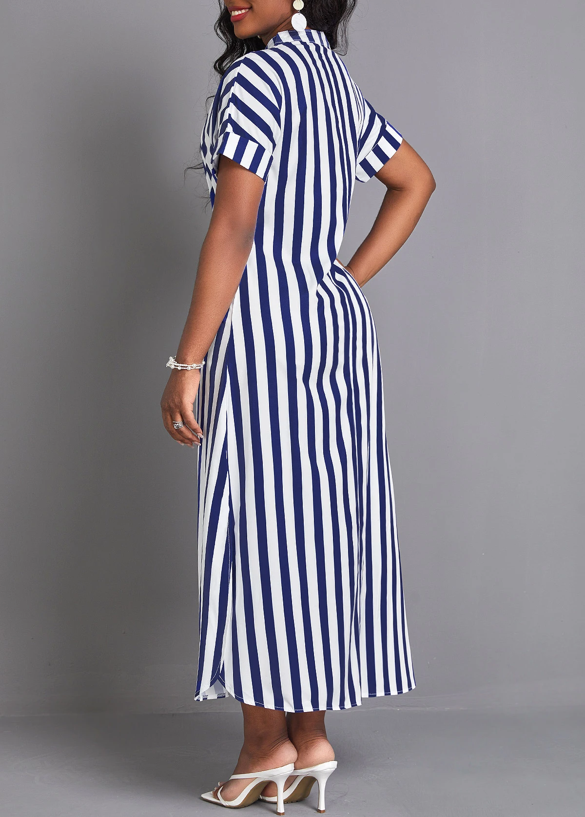 Navy Split Striped Maxi Shift Dress 3 Navy Split Striped Maxi Shift Dress - Image 2