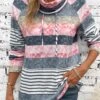 Multi Color Drawstring Striped Long Sleeve Cowl Neck Sweatshirt -Modlily Shop 337776 P 16920630132460