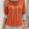 Orange Patchwork Striped Long Sleeve Cowl Neck Sweatshirt -Modlily Shop 337781 P 16932003976613