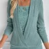 Turquoise Fake 2in1 Long Sleeve Square Neck Sweatshirt -Modlily Shop 337976 P 16916658825514