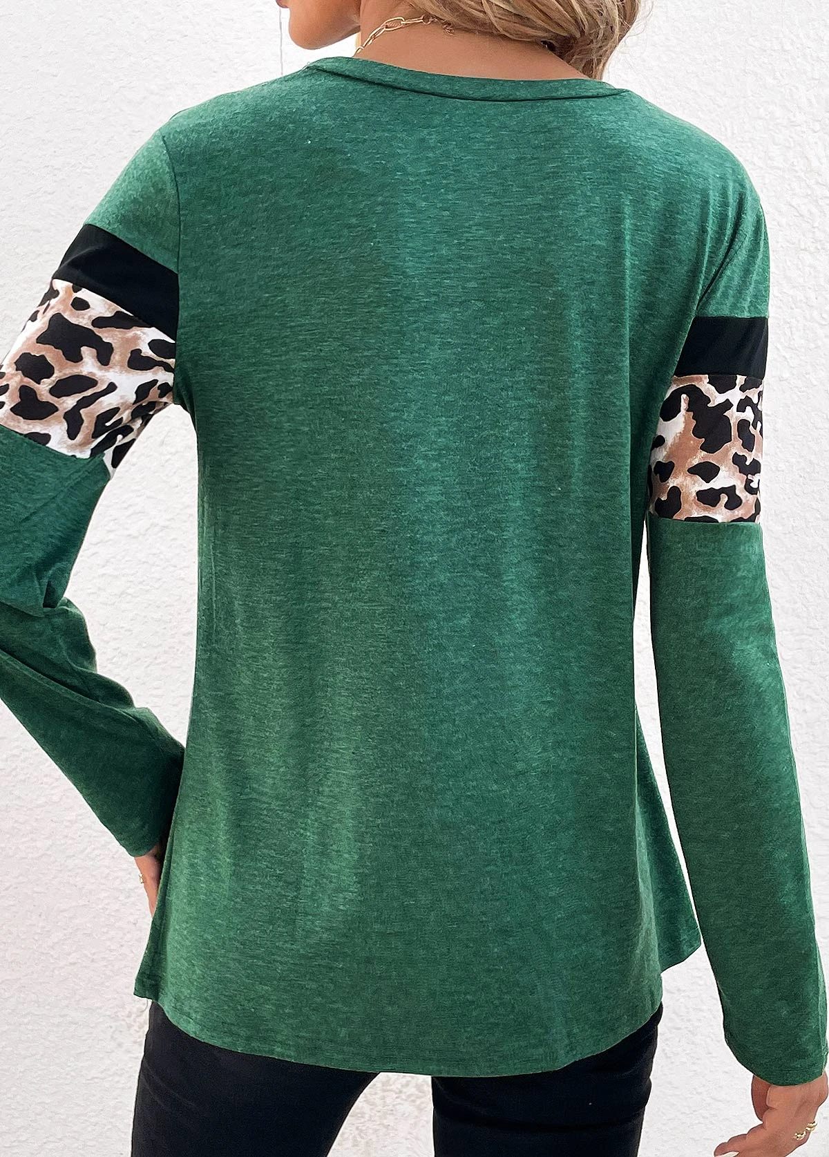 Green Patchwork Leopard Long Sleeve T Shirt 4 Green Patchwork Leopard Long Sleeve T Shirt - Image 2