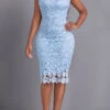 Light Blue Lace Short Sleeve Bodycon Dress -Modlily Shop 338056 P 16947685189470