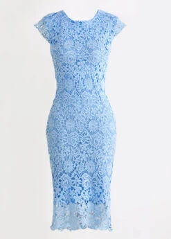 Light Blue Lace Short Sleeve Bodycon Dress -Modlily Shop 338056 P 16947685199974