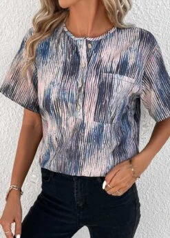 Multi Color Button Graffiti Print T Shirt -Modlily Shop 338082 P 16898486580475