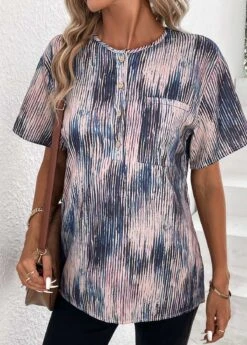 Multi Color Button Graffiti Print T Shirt -Modlily Shop 338082 P 16898486585084