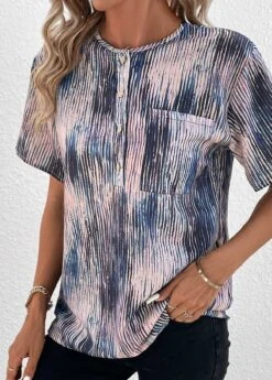 Multi Color Button Graffiti Print T Shirt -Modlily Shop 338082 P 16898486588392