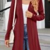 Wine Red Button Long Sleeve V Neck Coat 2 Wine Red Button Long Sleeve V Neck Coat -Modlily Shop 338150 P 1689126628131