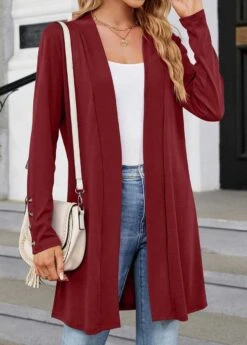 Wine Red Button Long Sleeve V Neck Coat 8 Wine Red Button Long Sleeve V Neck Coat -Modlily Shop 338150 P 1689126629615