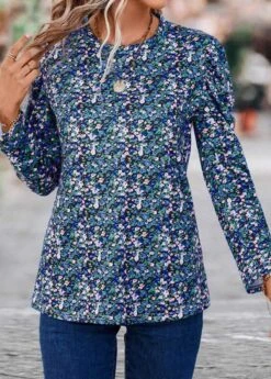 Multi Color Ruched Ditsy Floral Print T Shirt -Modlily Shop 338169 P 16908679324825