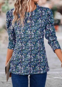 Multi Color Ruched Ditsy Floral Print T Shirt -Modlily Shop 338169 P 16908679325382