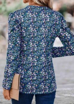 Multi Color Ruched Ditsy Floral Print T Shirt -Modlily Shop 338169 P 16908679325771