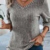Grey Long Sleeve V Neck T Shirt 1 Grey Long Sleeve V Neck T Shirt -Modlily Shop 338171 P 16909459104600