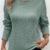 Sage Green Ruched Long Sleeve Round Neck T Shirt -Modlily Shop 338181 P 16909385704320