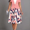 Pink Fake 2in1 Geometric Print Belted Dress -Modlily Shop 338196 P 1694055996933