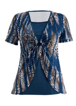 Peacock Blue Fake 2in1 Leopard T Shirt 10 Peacock Blue Fake 2in1 Leopard T Shirt -Modlily Shop 338217 P 1694168950028