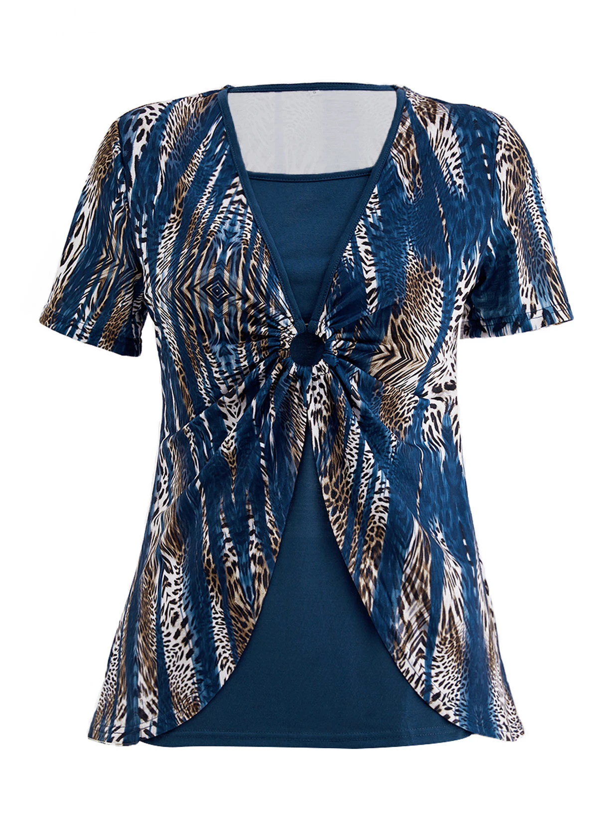 Peacock Blue Fake 2in1 Leopard T Shirt 6 Peacock Blue Fake 2in1 Leopard T Shirt - Image 4