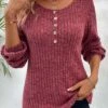 Dark Reddish Purple Button Long Sleeve T Shirt 1 Dark Reddish Purple Button Long Sleeve T Shirt -Modlily Shop 338253 P 16908047085550