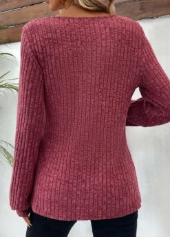 Dark Reddish Purple Button Long Sleeve T Shirt -Modlily Shop 338253 P 16908047089701