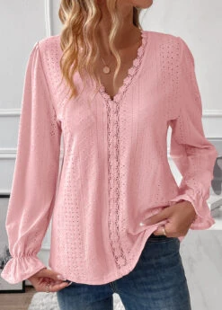 Light Pink Patchwork Long Sleeve T Shirt -Modlily Shop 338254 P 16911483822015